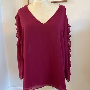 NEW Ashley Stewart 18/20 sheer wine colored top with cute sleeves